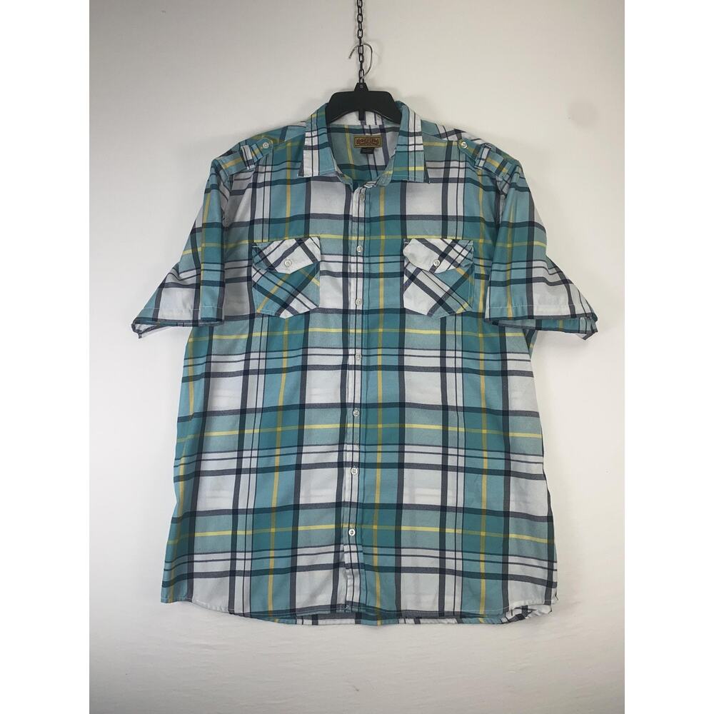 Urban Label Shirt Mens 4XL Blue Plaid Short Sleeve Button Up Cotton Blend Casual